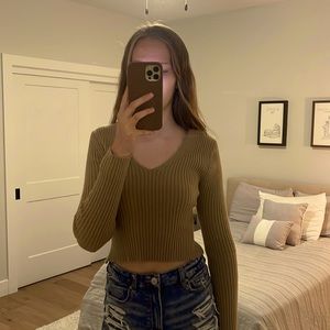 Ribbed Beige Sweater Crop Top